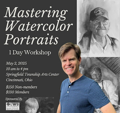 Wyn Ericson and his recent watercolor portrait painting